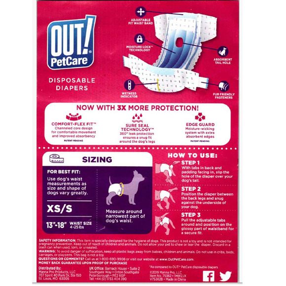 Comfort‑Dri™ Disposable Female Dog Diapers XS/S (16 Pack) 13 in. - 18 in. Waist - Picture 3 of 4